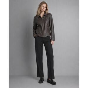 Wilsons Leather Brown Lambskin Zip Jacket Womens Large Y2K Minimalist Coat